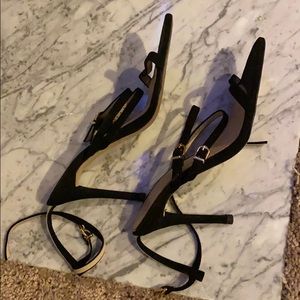 Zara Black Strappy Suede Sandal size 38